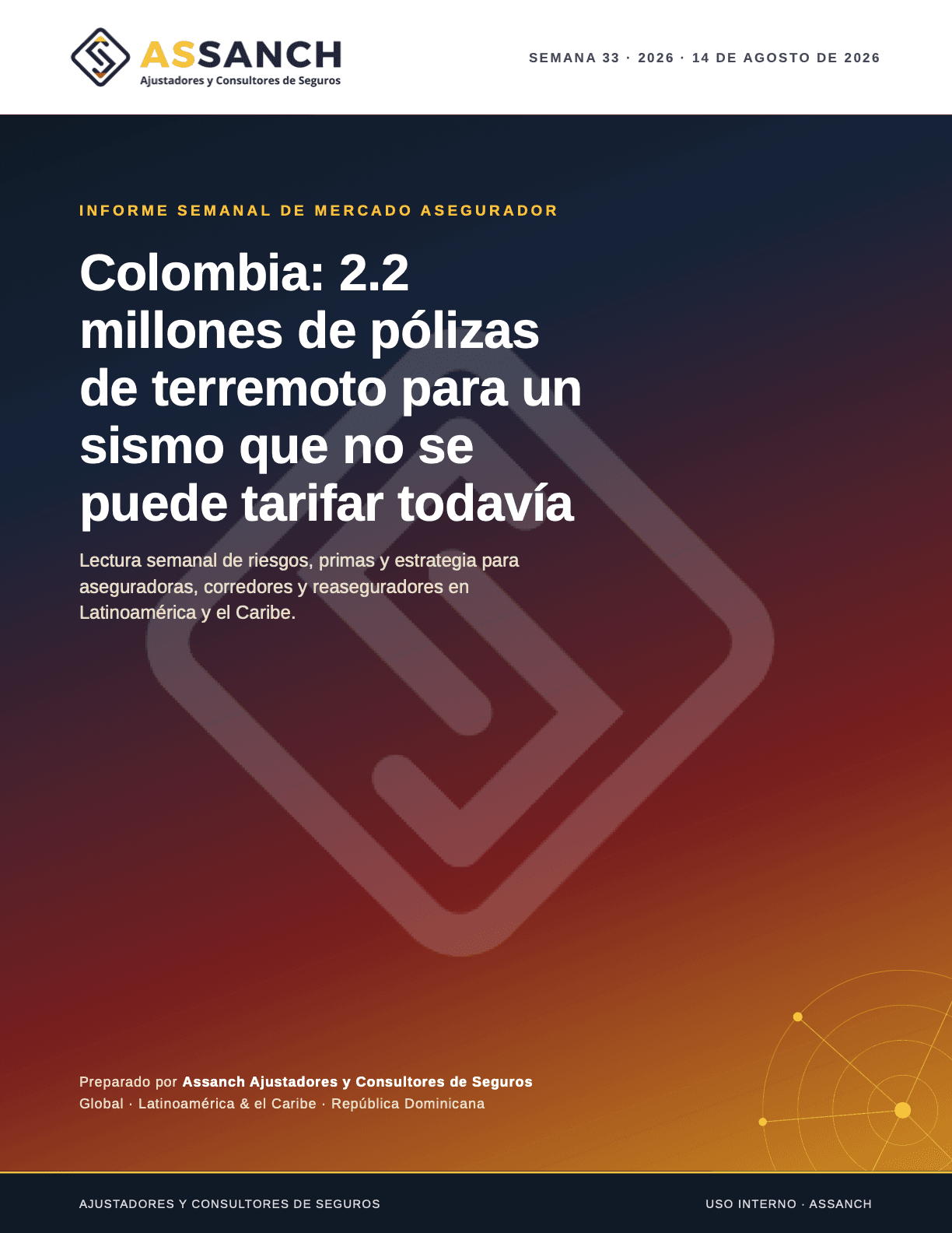 Portada del informe: Colombia: 2.2 millones de pólizas de terremoto para un sismo que no se puede tarifar todavía